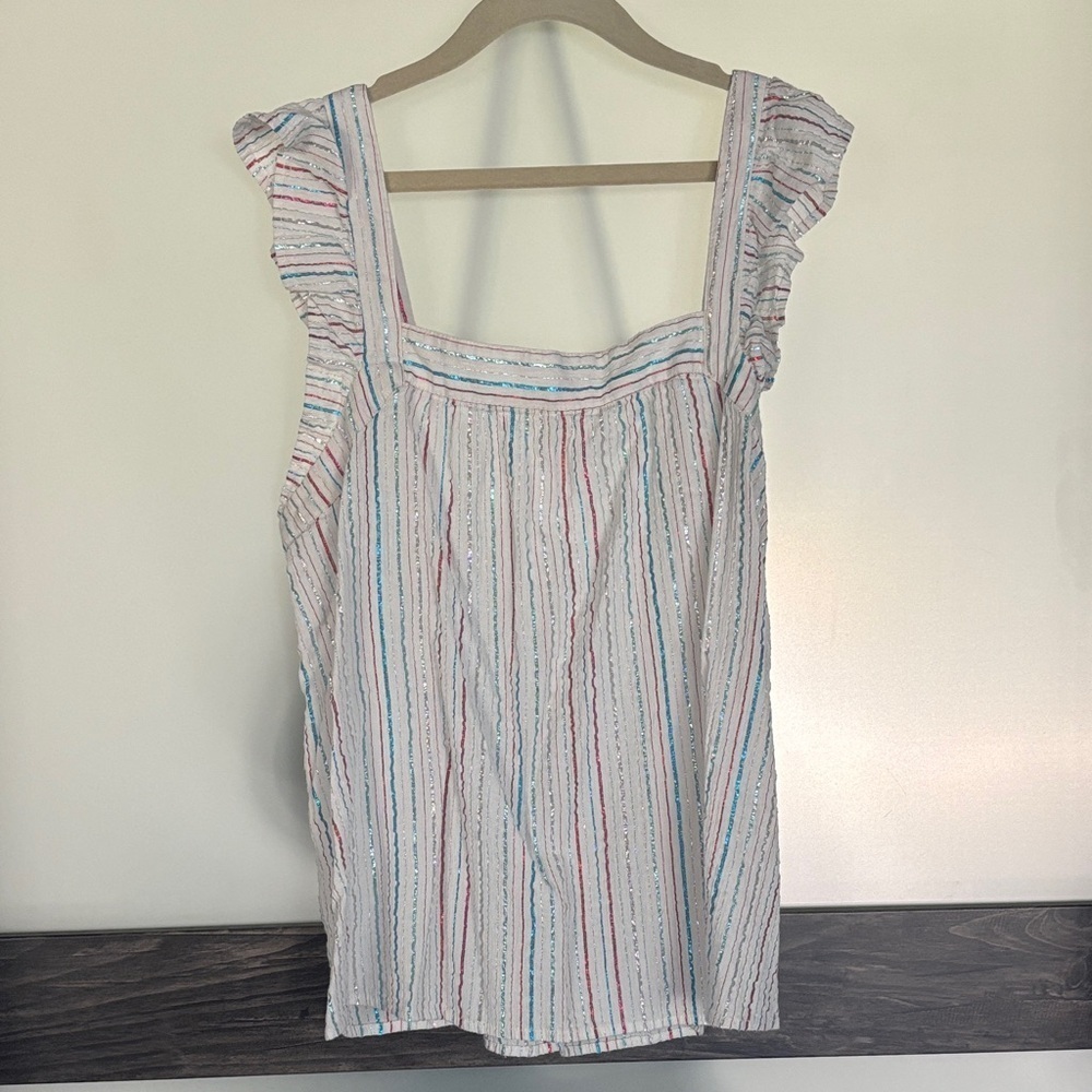 Loft Metallic Striped Top Square Neck Size Small